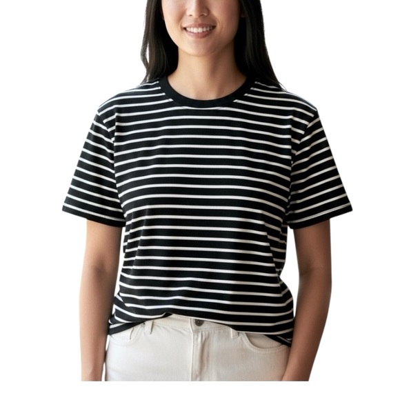 Zara black and white striped crewneck short sleeve top Size XL - Picture 2 of 9